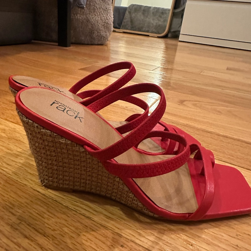 Nordstrom Rack Vibrant Red Strappy Wedge Sandal